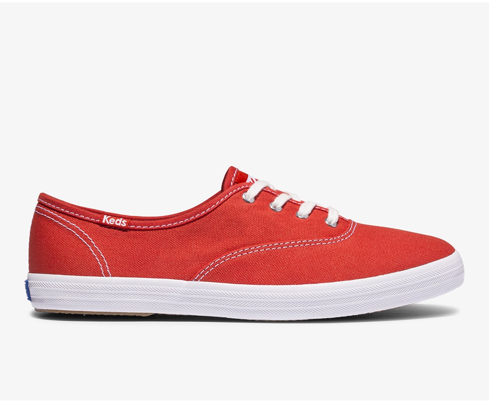 Womens Keds Sneakers - Champion Organic Cotton Canvas - Red - 8671-ODXZF